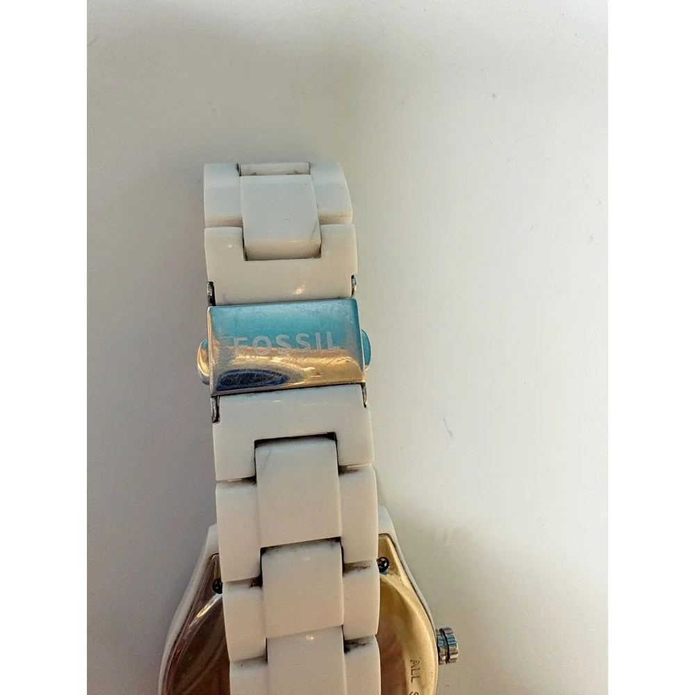 Fossil Stella White Resin Multifunction Watch Crystal Bezel 38mm Need Battery